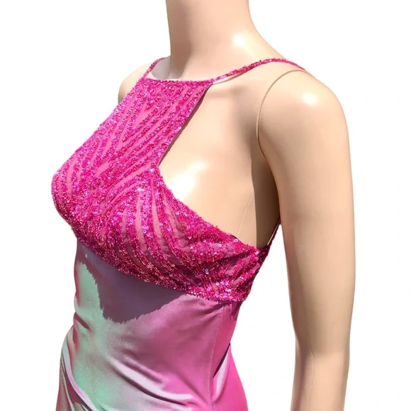 Elie Saab NWT with defects pinkish ombré formal gown with sequin top and wrap - Picture 9 of 15